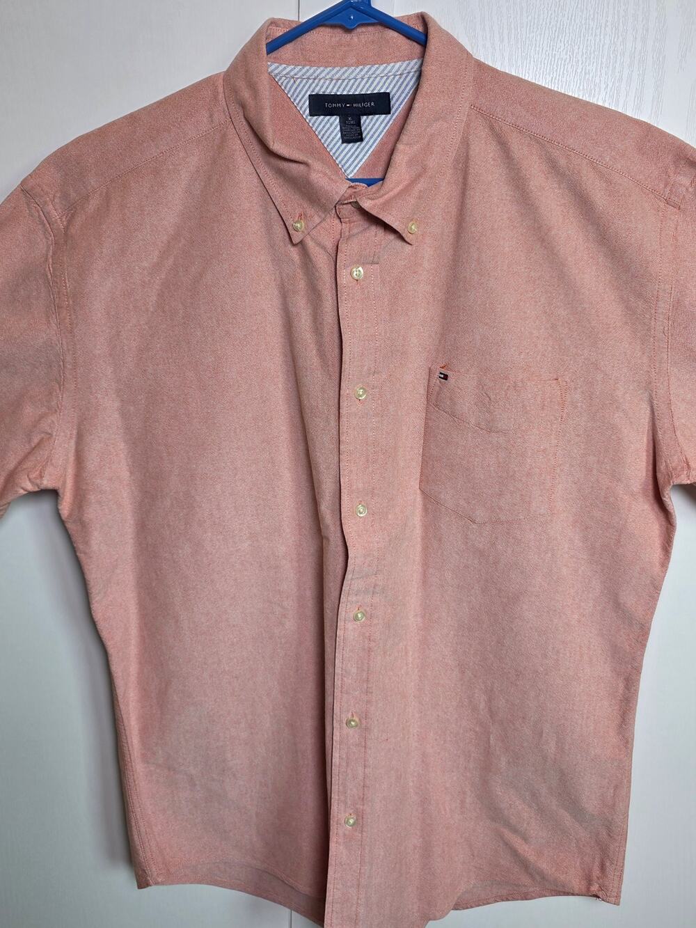 Tommy Hilfiger Men's XL Pale Red Solid Short Sleeve Shirt Button Down w/ Pocket